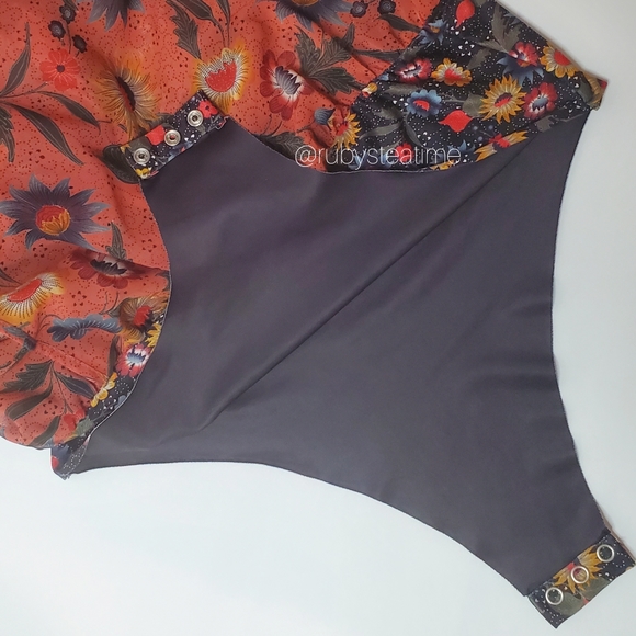 ZARA Sheer Orange Botanical Floral Print Ruffle Bodysuit, NWT - Picture 6 of 9